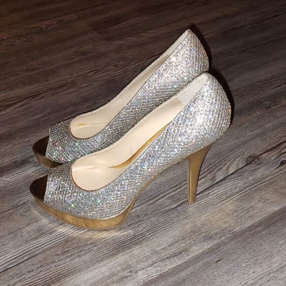 Enzo Angiolini Sully platform glitter peep toe heels Sz 10.5 - Picture 3 of 8